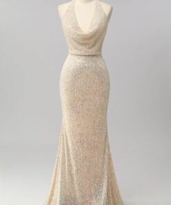 Navy Blue Sequin Prom Dress